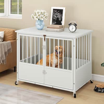 Moasis 38"/43" Dog Crate Furniture with Wheels & Double-Doors