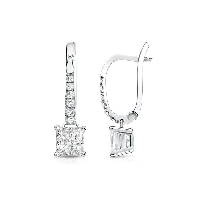 Auriya 14k Gold 3/4ctw Princess-cut Diamond Dangle Earrings (I-J, SI2-SI3) - White