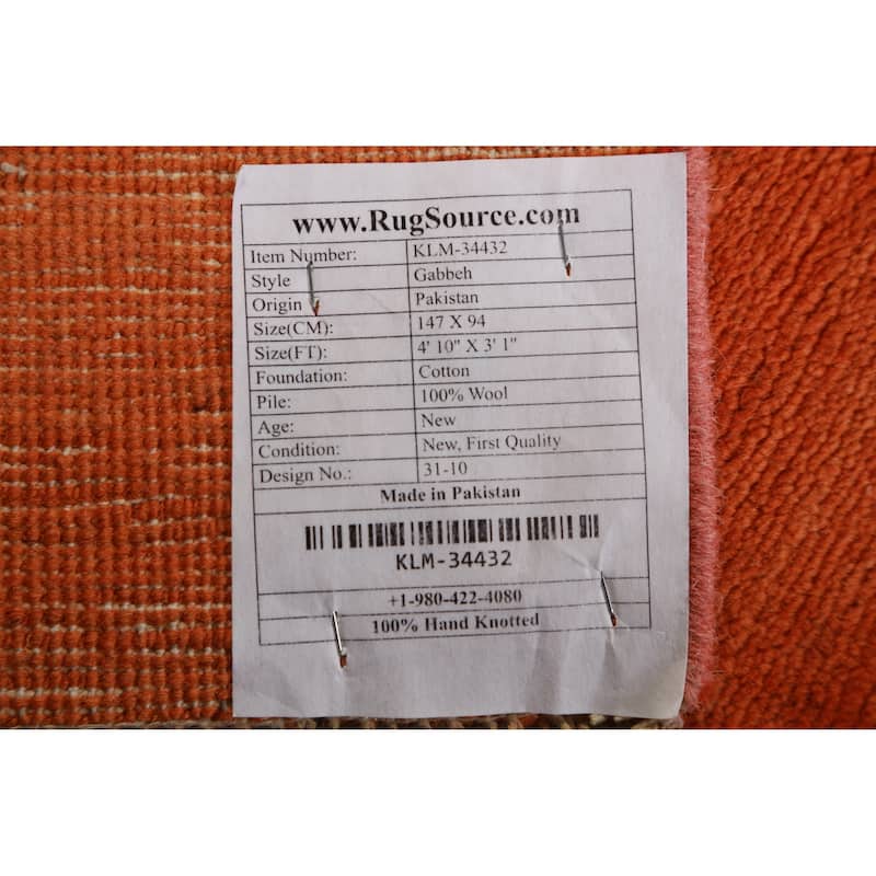 Orange Modern Gabbeh Oriental Foyer Rug Handmade Wool Carpet - 3'1" x 4'10"