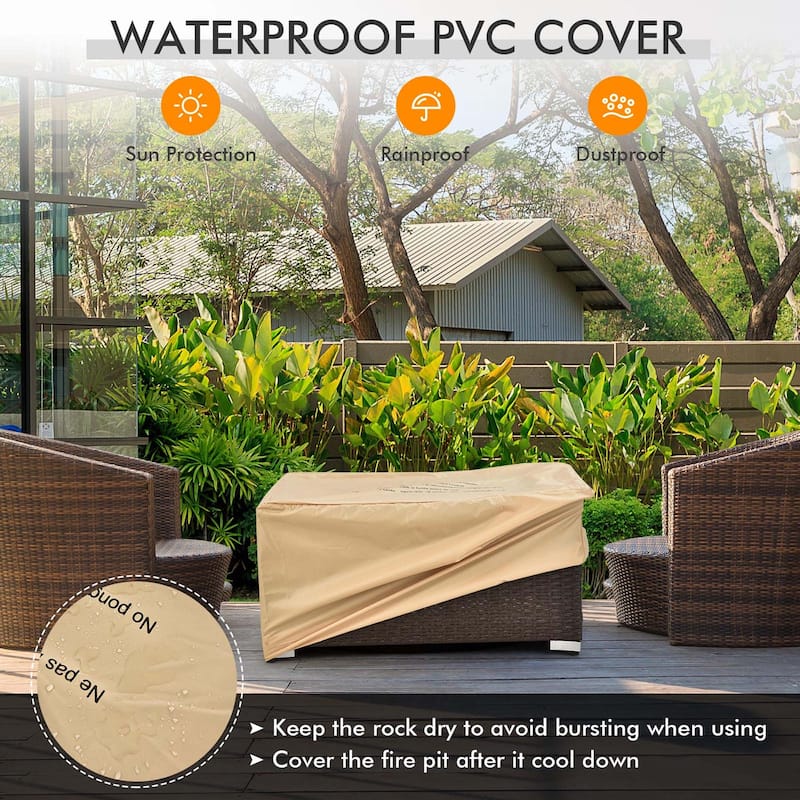 6PCS Patio Rattan Furniture Set 32'' Fire Pit Table Tank Holder Cover
