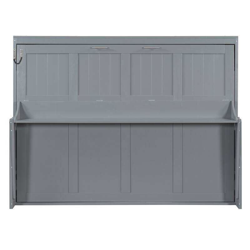 Roomfitters Full/Queen Murphy Bed with Hydraulic Lift and Folding Desk, Space Saving Wall Mounted Sleeper