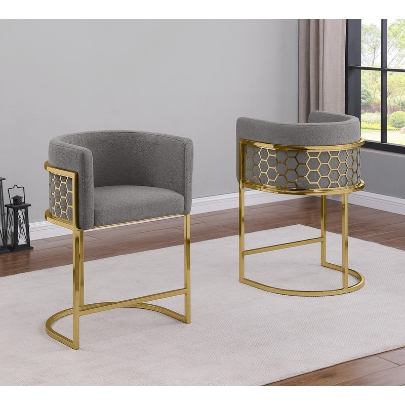 Best Quality Furniture 24" Teddy Fabric Gold Chrome Iron Frame Set of 2. - N/A - Dark gray Chairs