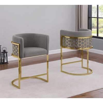 Best Quality Furniture 24" Teddy Fabric Gold Chrome Iron Frame Set of 2. - N/A