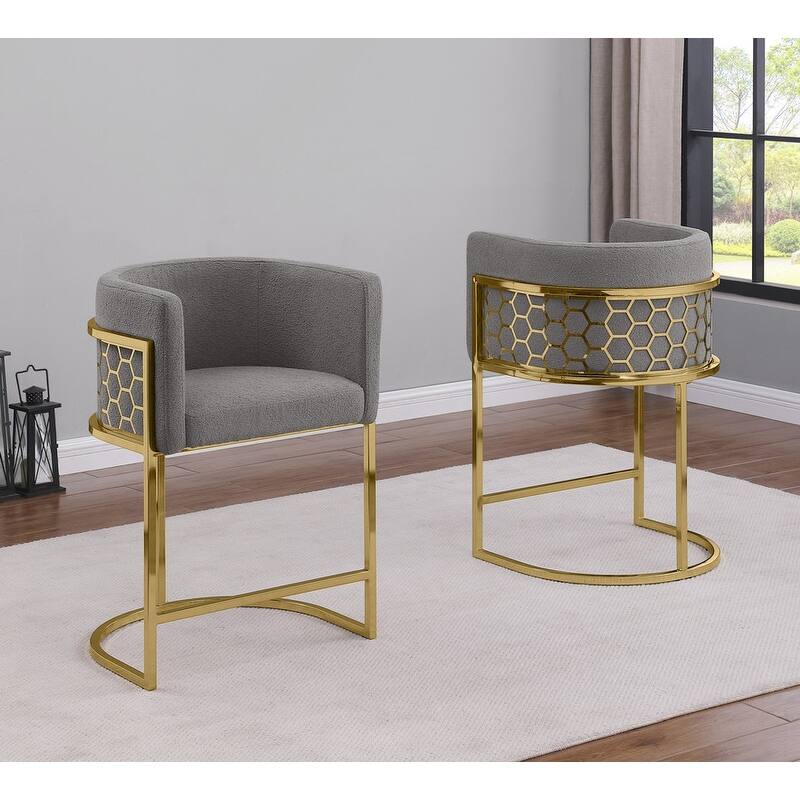 Best Quality Furniture 29" Gold Chrome Upholstered Barstools Set of 2. - N/A - Dark Gray Barstools
