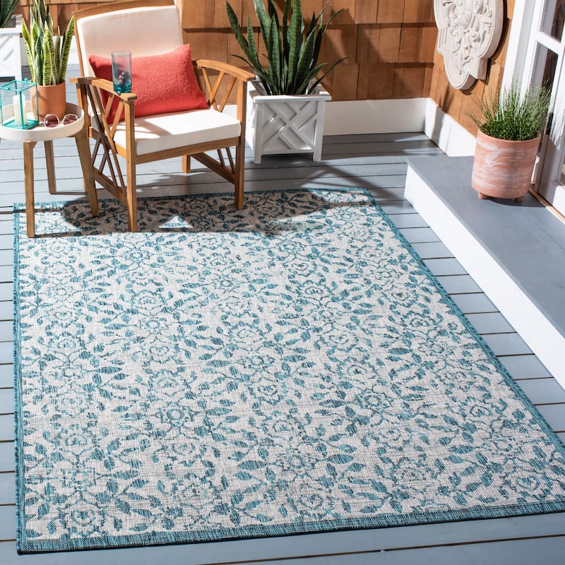 SAFAVIEH Courtyard Gweneth Indoor/ Outdoor Waterproof Patio Backyard Rug - 5'5" x 7'7" - Grey/Blue