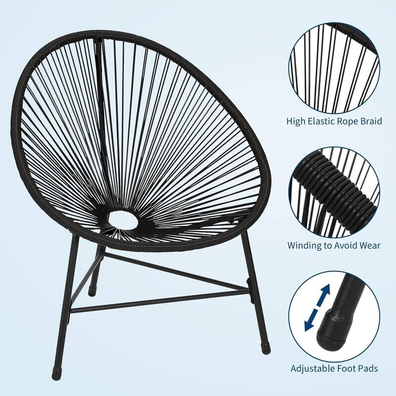 3-Piece Patio Woven Conversation Bistro Set with Glass Top Table and 2 Chairs