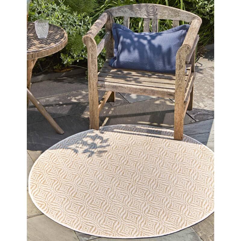 Outdoor Khence Collection Area Rug - Taupe - 4' Round