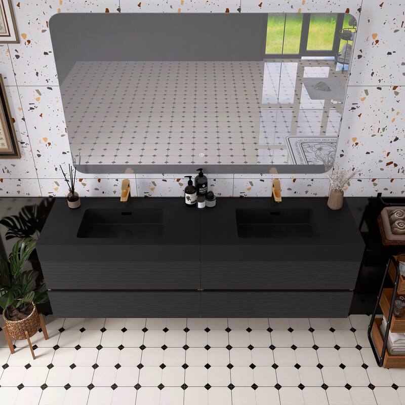 Wall Mounted Bathroom Vanity with Solid Surface Sink and Soft Drawers