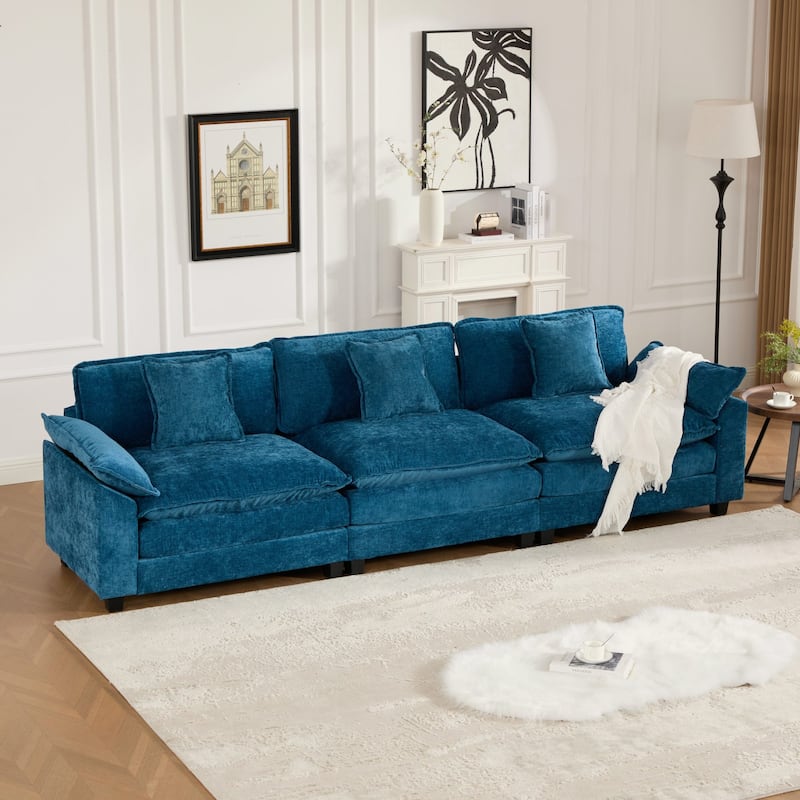 Roomfitters 3-Seater Cloud Sofa, Modern Chenille Upholstered Sectional Couch with Wide Armrests and Deep Cushions