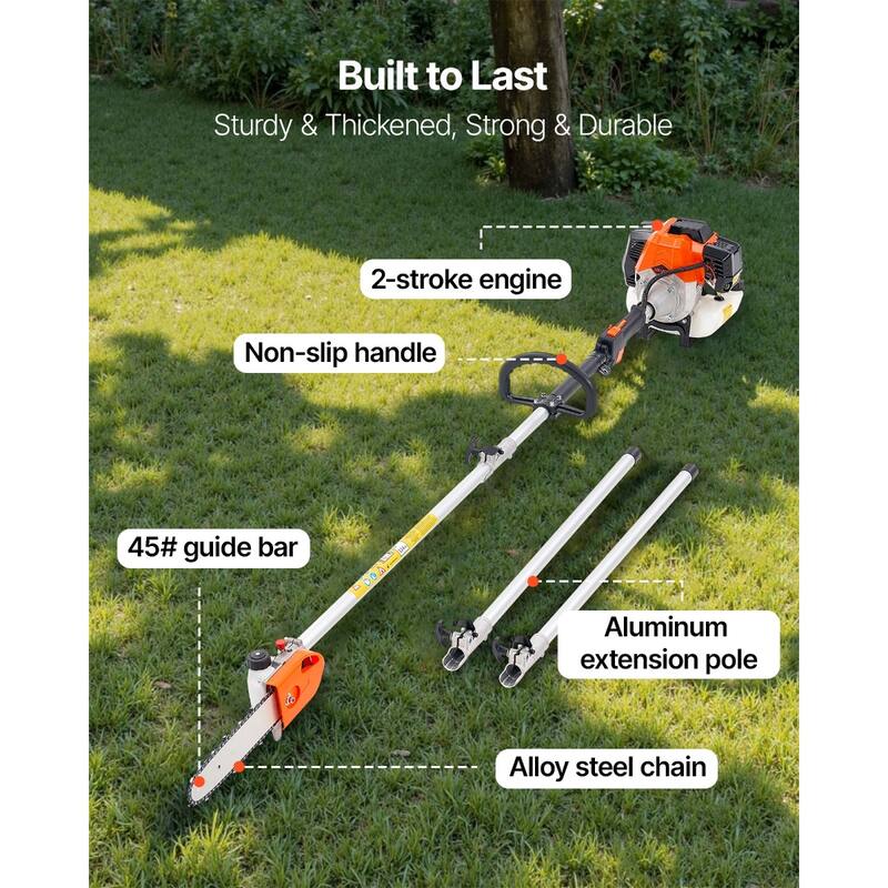 Cordless Gas Pole Saw with Adjustable Head for Branch Cutting 43CC - 10.8 × 8.9 × 8.9 in