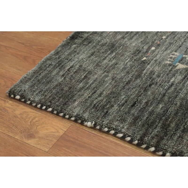 Hand Knotted Oriental 100% Wool Carpet Tribal Animal Pictorial Greys & Charcoal Gabbeh Area Rug - 11' 4'' X 8' 10''