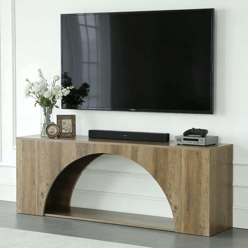 62.99" Rustic Wood TV Stand with Arch Shelf for 65" TVs