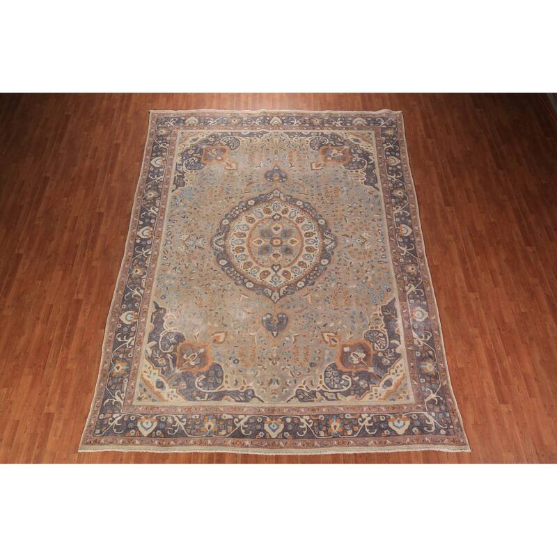 Medallion Tabriz Persian Vintage Area Rug Hand-Knotted Wool Carpet - 9'6" x 12'8"