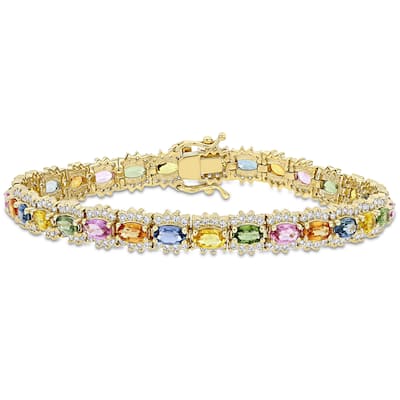 Miadora 14k Gold Multi-Color Gemstone and Diamond Bracelet