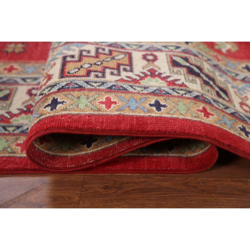 Hand Knotted Oriental 100% Wool Carpet Traditional Geometric Red Kazak Area Rug - 9' 6'' X 6' 4''