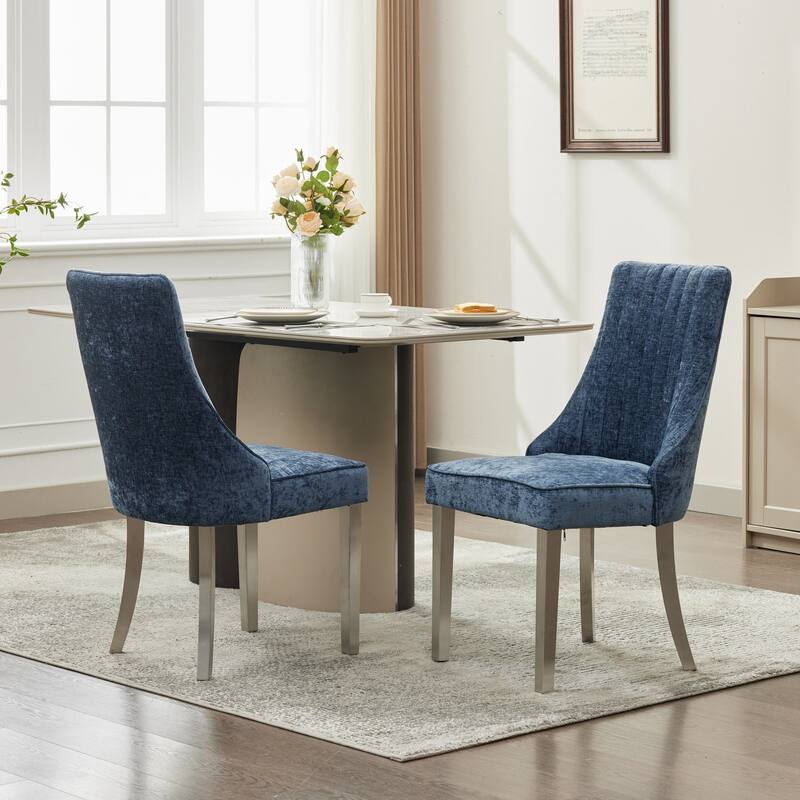 GDF Studio- Rayon Chenille Upholstered Dining Chair with Tufted Back & Golden Metal Base, Set of 2