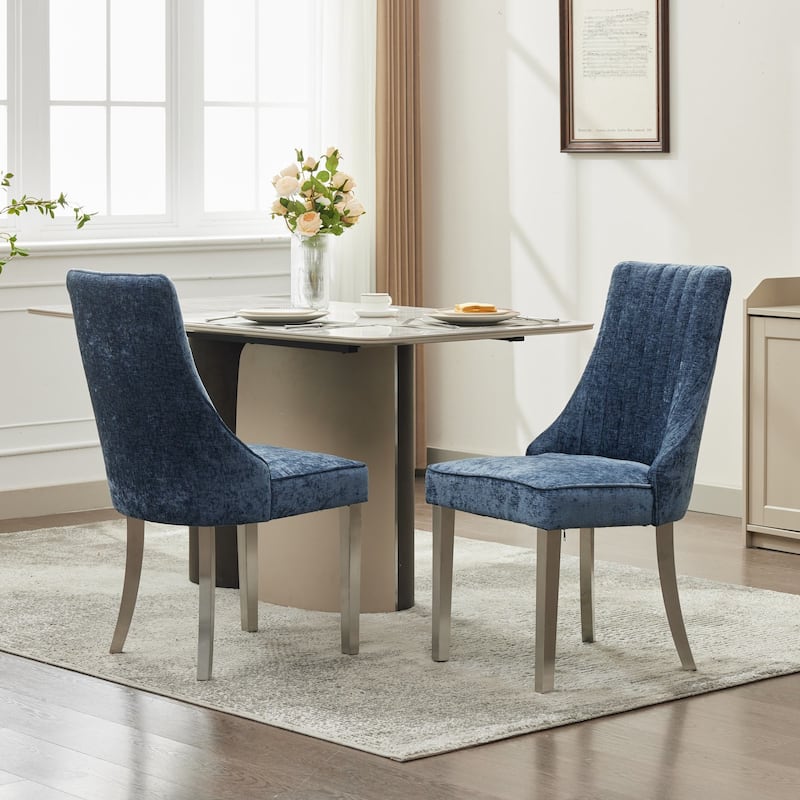 Kitchen Armless Upholstered Dining Chair with Metal Legs, Set of 2