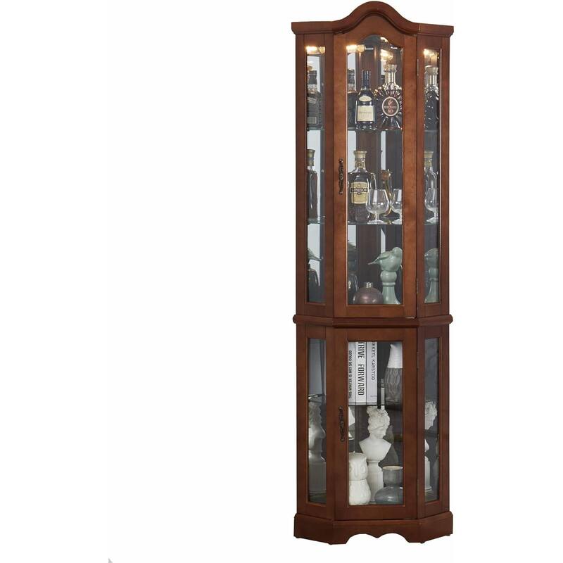 Corner Curio Cabinet with Lights, Adjustable Glass Shelves, Mirrored Back