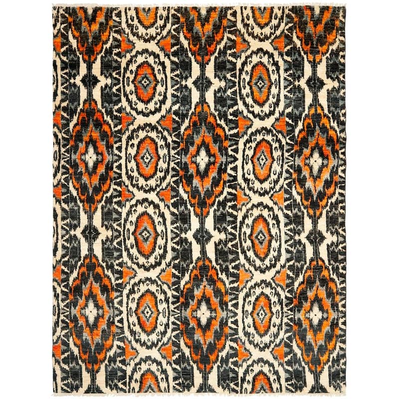 SAFAVIEH Couture Hand-knotted Calcutta Kethe Ikat Modern Wool Rug - 6' x 9' - Ivory/Rust