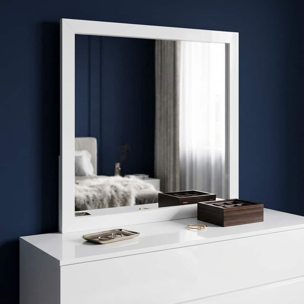 HomeRoots 40" White Wood Square Dresser Mount Framed Mirror - 39.56 in. x 39.56 in. x 0.18 in.