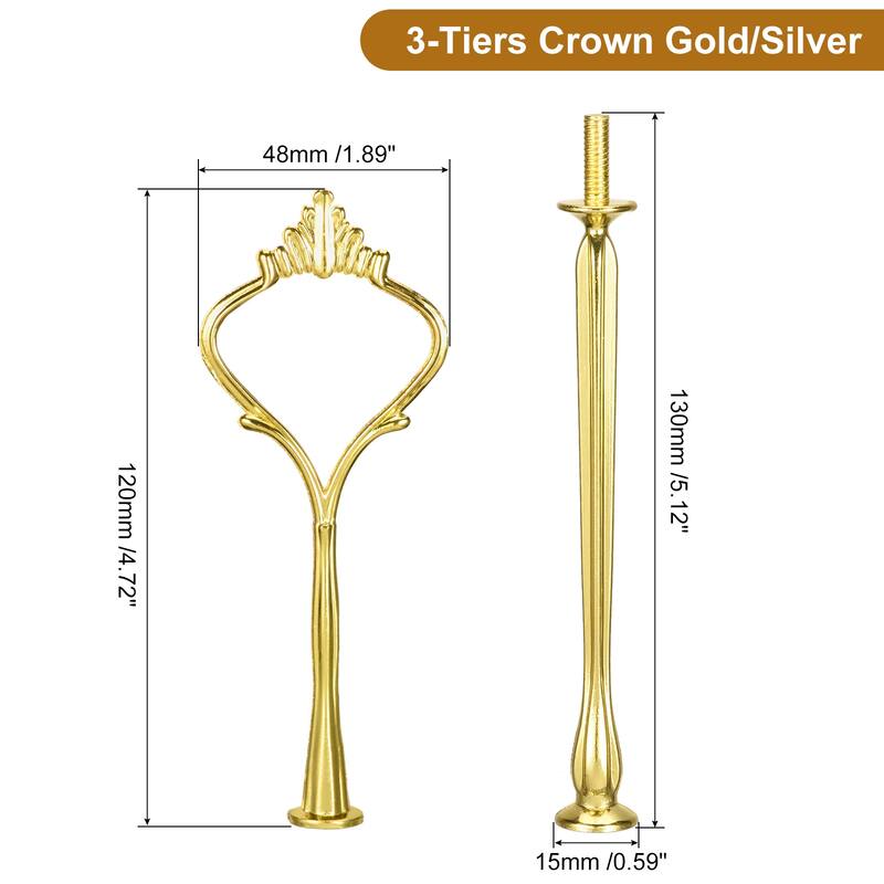 6 Set 3-Tier Cupcake Stand Hardware Handles with Screws Crown - Gold Silver