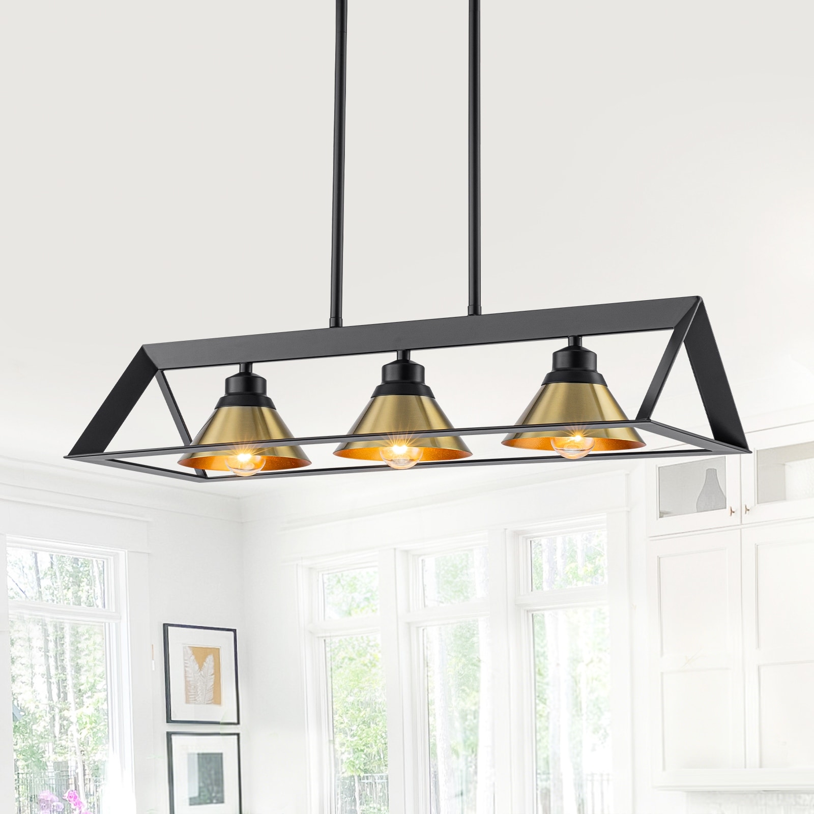 3-Light Industrial Linear Kitchen Island Pendant Light Cone Shades - Dia.25.59-in