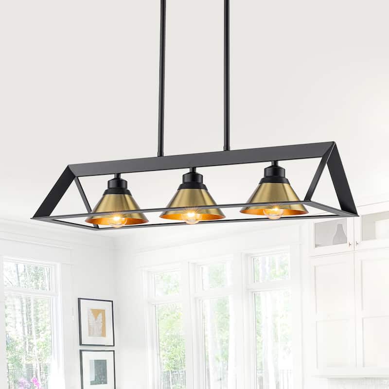 3-Light Industrial Linear Kitchen Island Pendant Light Cone Shades - Dia.25.59-in - Dia.25.59-in