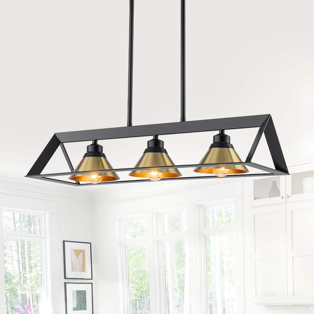 3-Light Industrial Linear Kitchen Island Pendant Light Cone Shades - Dia.25.59-in