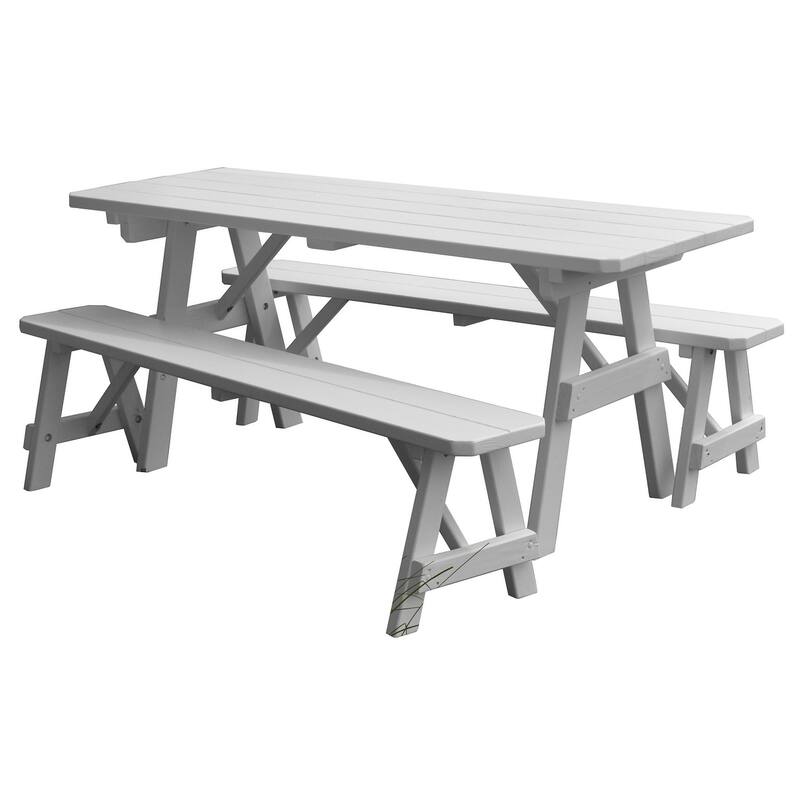 Pine 4' Traditional Picnic Table with 2 Benches - White