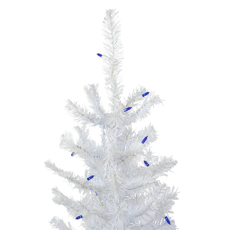 4' Woodbury White Pine Slim Artificial Christmas Tree, Blue Lights - 4 Foot
