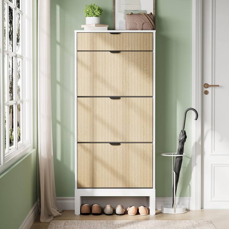 3-Drawer Slim Shoe Storage Cabinet with Flip Doors