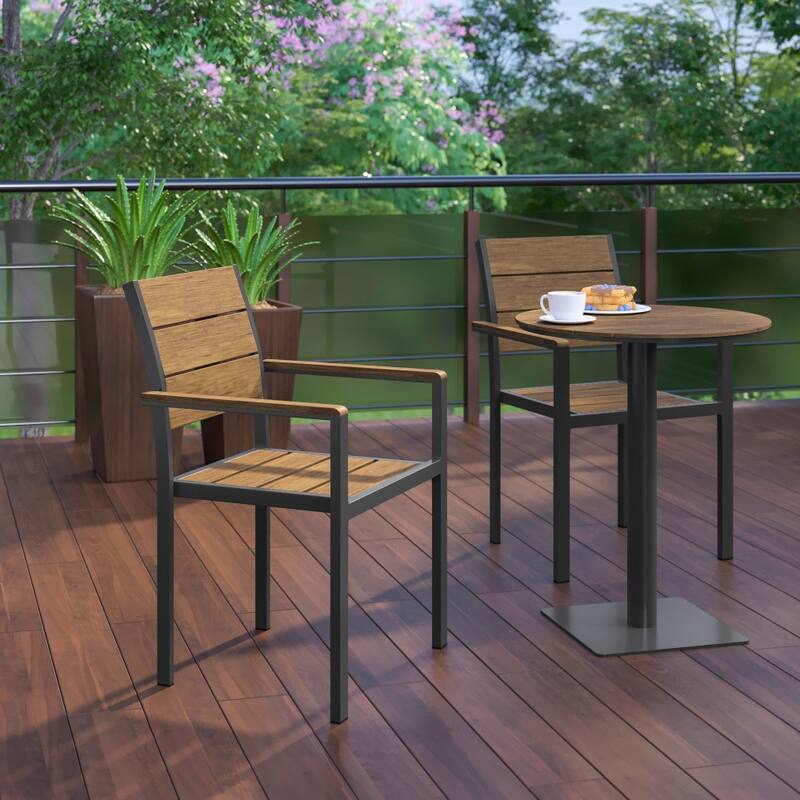 Commercial Grade Outdoor Faux Teak Patio Dining Chair with Arms