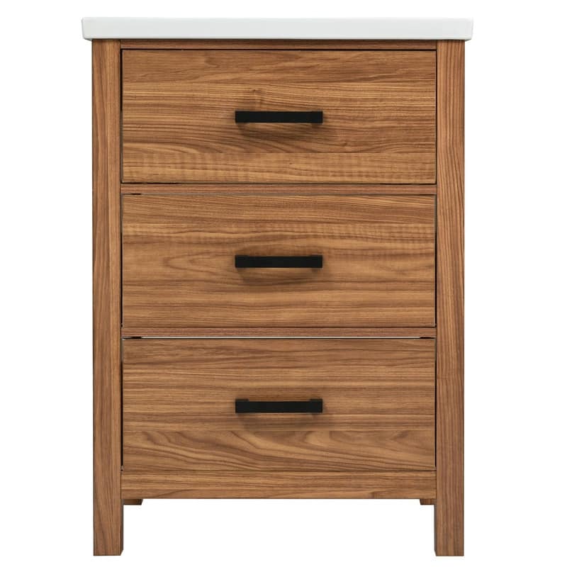 Bathroom Vanity 24 Inch, Small Bath Vanity with Sink, Modern Sink Cabinet, Free Standing Bath Vanity Combo with with 3 Drawers