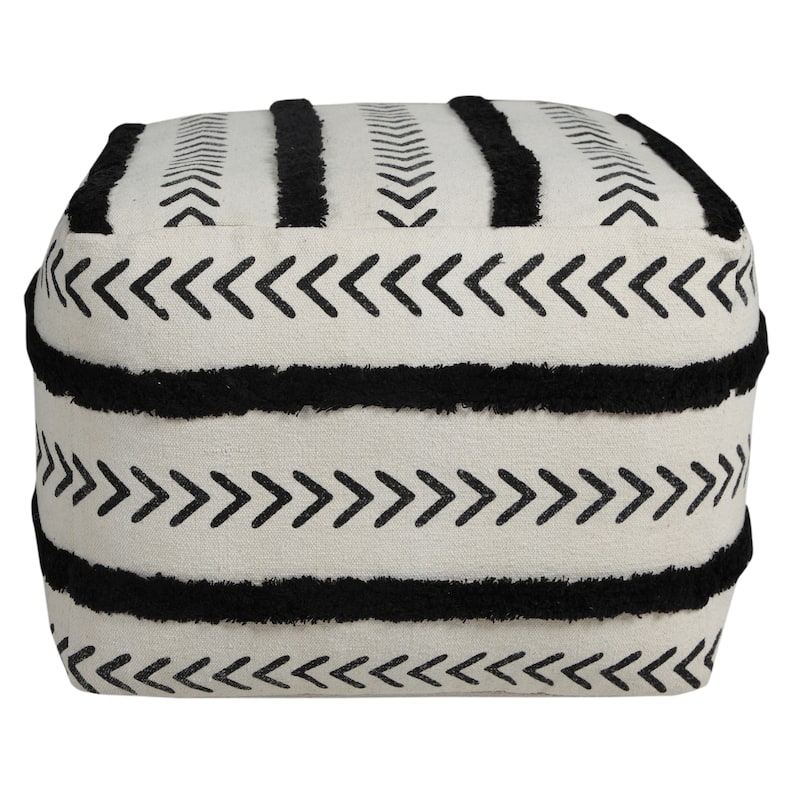 Austin Textured Black/White Chevron Square Pouf Ottoman by Sevita