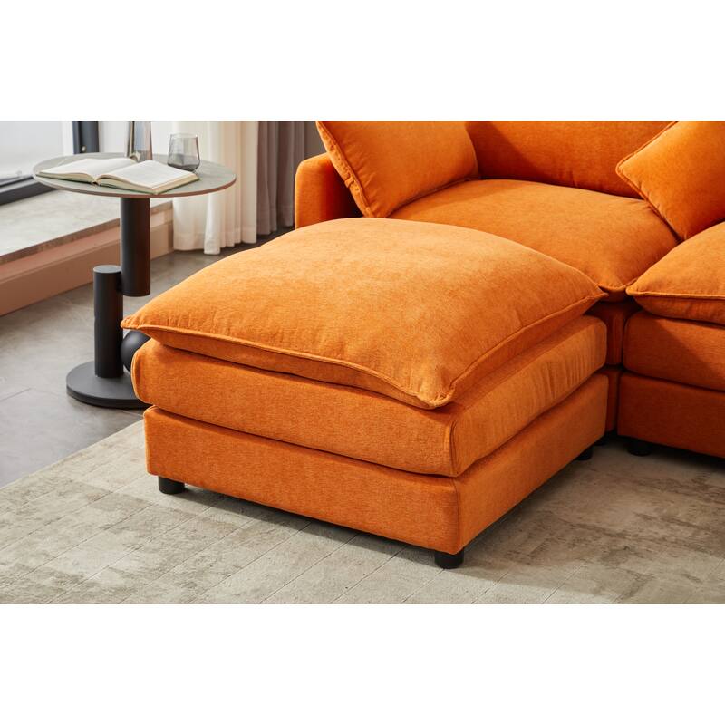 L-Shaped Modular Sectional Sofa with Removable Ottoman, Chenille Upholstered 3-Seater Sofa, Deep Seat Sofa with Pillows