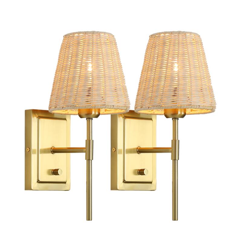 MLiAN Wall Sconce Rattan Wrapped Wall Lamp, Set of 2