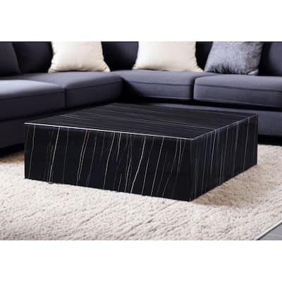 35" Black Genuine Marble And Brass Square Coffee Table - 19.69" H x 39.37" W x 39.37" D