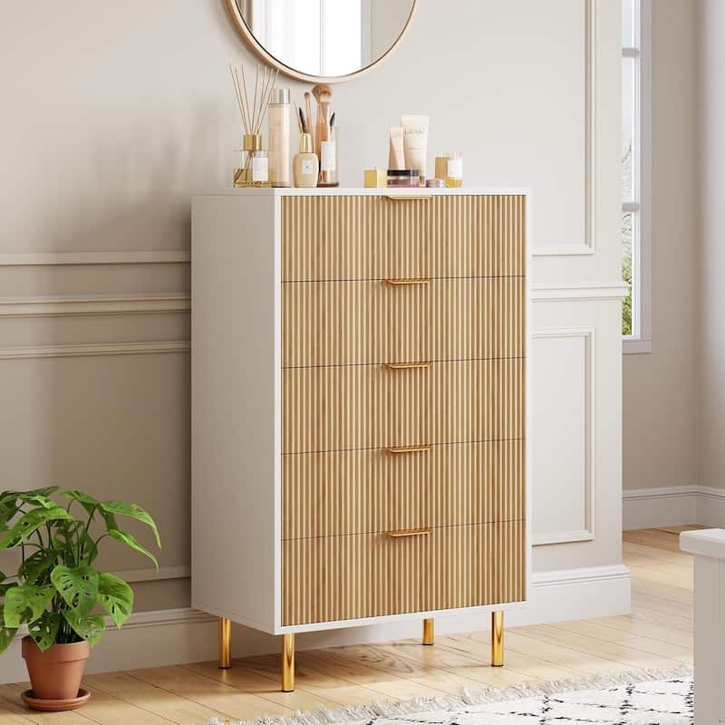 5 Drawer Dresser for Bedroom with Gold Handle and Large Drawer