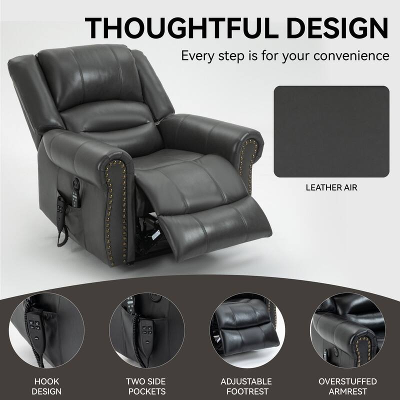 Power Lift Recliner Chair with Heat Massage - Dual Motor Heavy Duty, Faux Leather, 350 lbs Capacity