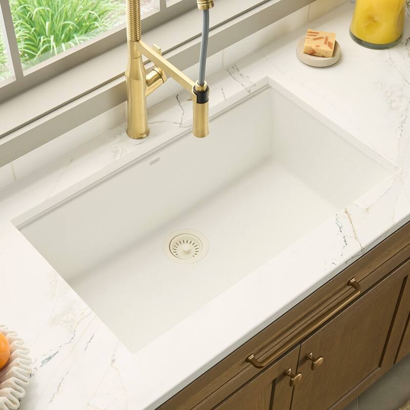 Ruvati 32 x 19 inch Granite Composite Quartz Undermount Single Bowl Kitchen Sink - Arctic White - RVG2083WH