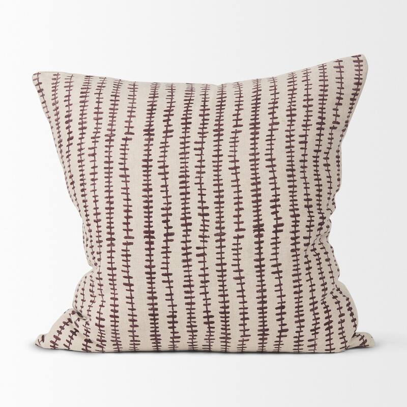 Jenna Beige w/ Merlot Print Linen Square Decorative Pillow Cover