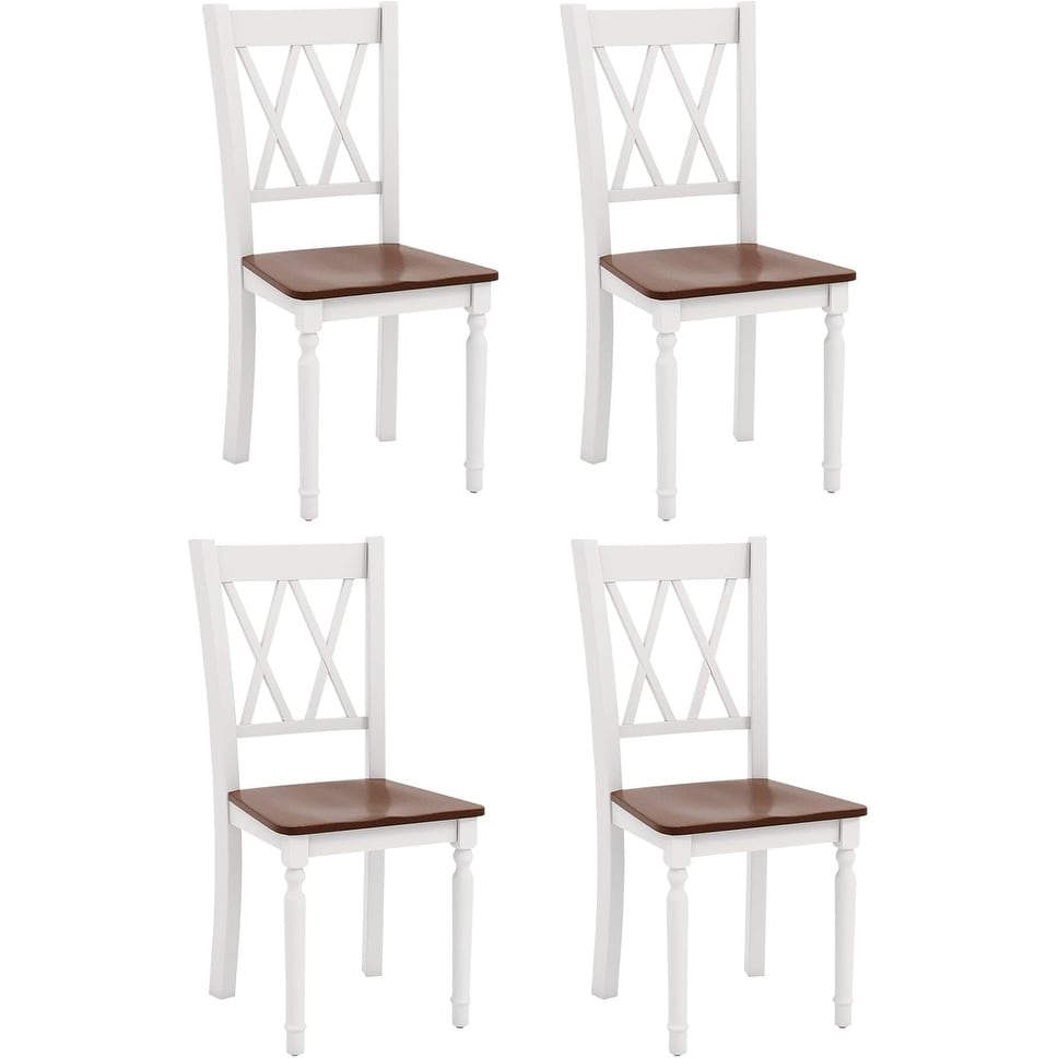 Set of 4 White Wooden Farmhouse Dining Chairs with Acacia Legs, High Back, 360 Lbs Capacity