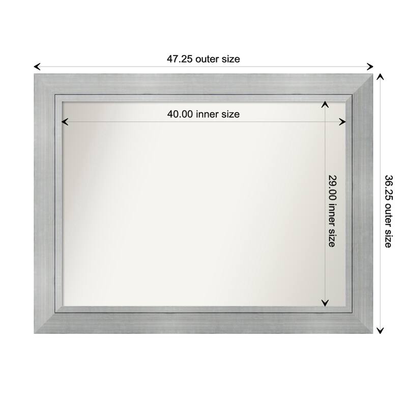 Romano Silver Framed Non-Beveled Custom Wall Mirror, Bathroom Vanity Mirror - Outer Size: 47.25 x 36.25