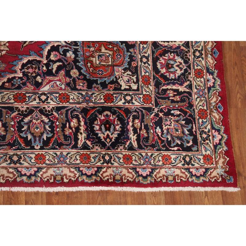 Traditional Signed Mashad Persian Vintage Rug Handmade Wool Carpet - 8'0"x 10'9"