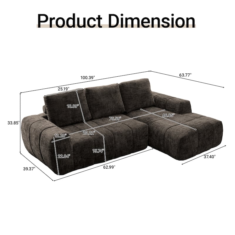 L-Shaped Sectional Sofa with Chaise Lounge, Oversized Chenille Upholstered Sofa, Compression Sofa with Removable Pillows