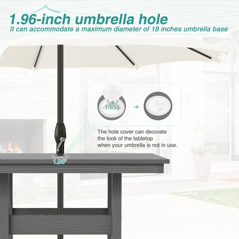 35.2-inch HDPS Outdoor Square Table With Umbrella Holes - 35.2" W x 35.2" L x 30.1" H