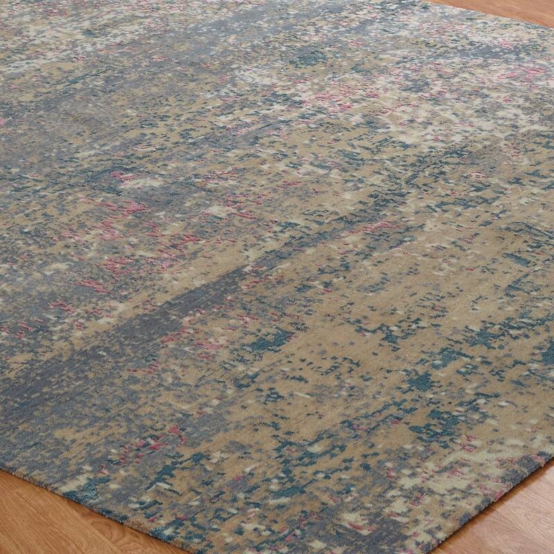 Transitional Multi-Colored Hand-Knotted Wool/Natural Silk Area Rug