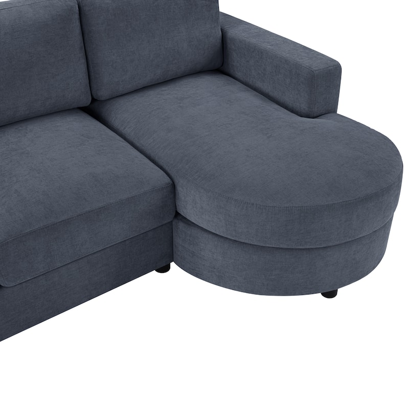 L-Shape Sectional Sofa with Curved Chaise Lounge, Chenille Fabric 3 Seater Sofa with USB Ports & Storage Pockets