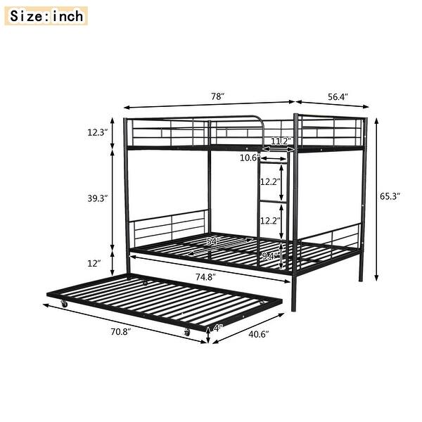 dimension image slide 1 of 3, Multifunctional Full over Full Metal Bunk Bed With Trundle,Save Space or Split Into 2 Beds