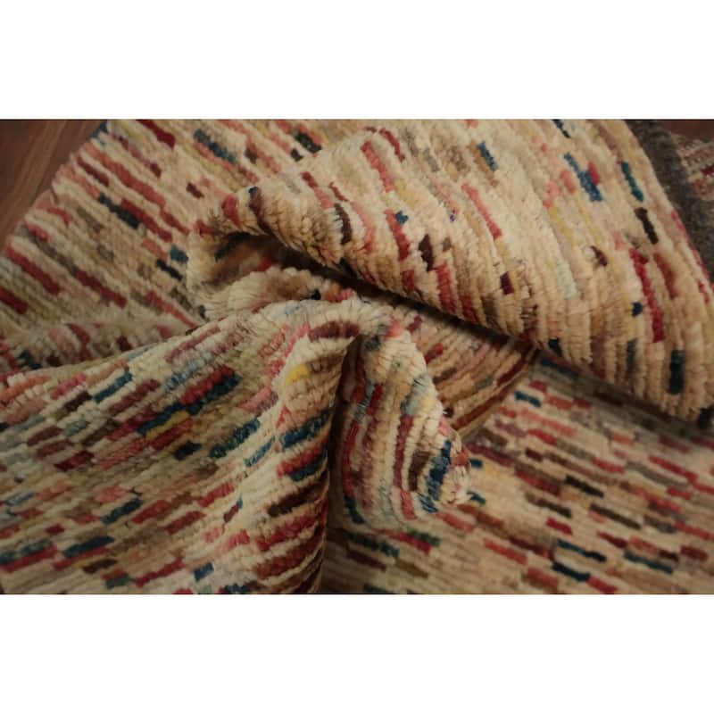 Hand Knotted Oriental 100% Wool Carpet Modern Contemporary Beige & Ivories Gabbeh Runner Rug - 9' 0'' X 2' 11''